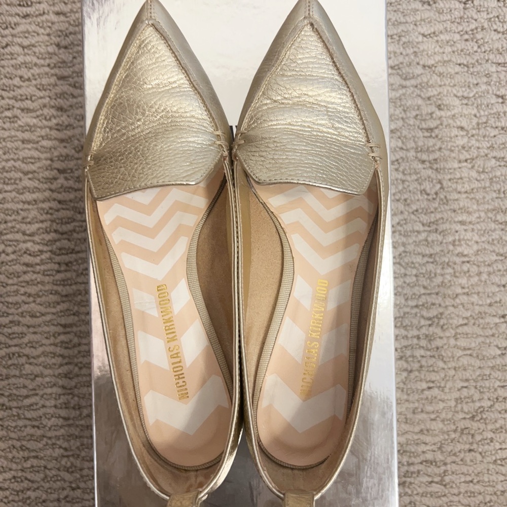Nicholas Kirkwood Metallic Gold Pointed Loafers
